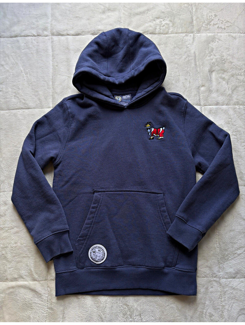 Youth Medium GOAT USA “Santa Goat” Navy Blue Hoodie